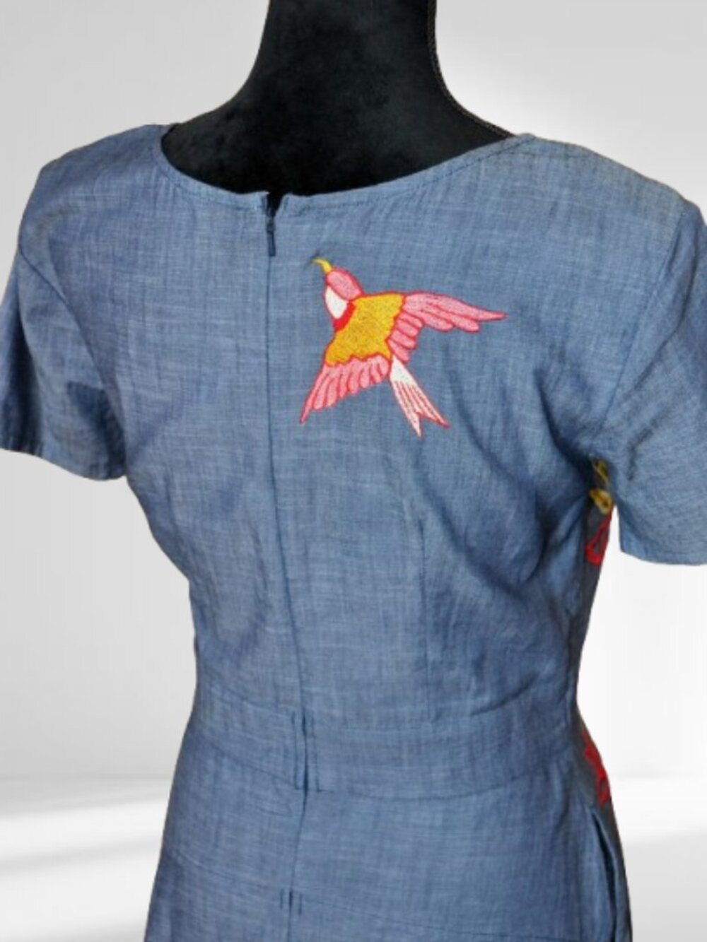 Flowers & Sparrow Embroidered Chambray Midi Dress Eshakti CUSTOM 6 - Picture 5 of 7